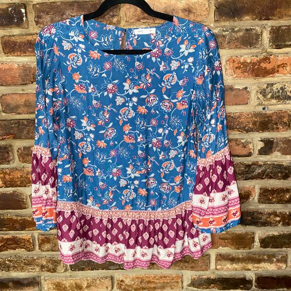 BeachLunchLounge Multicolored Floral Long Sleeve Blouse Women's Size Small - Picture 1 of 6